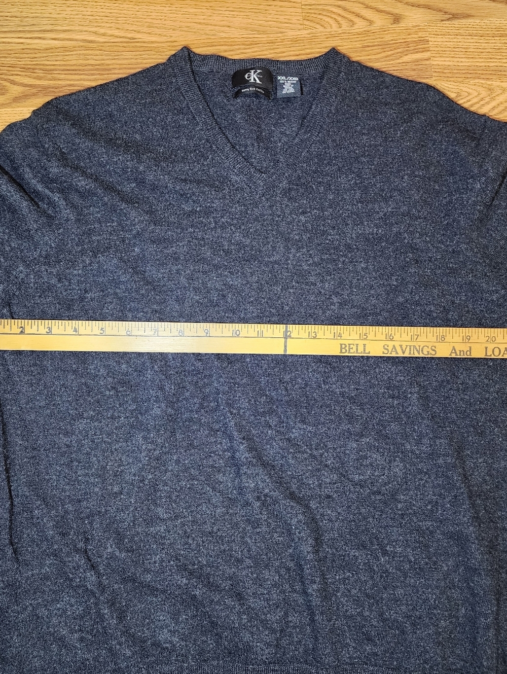 Calvin Klein Extra Fine Merino Knit V-Neck Sweater Mens 2XL Charcoal Gray Jumper - Picture 7 of 8